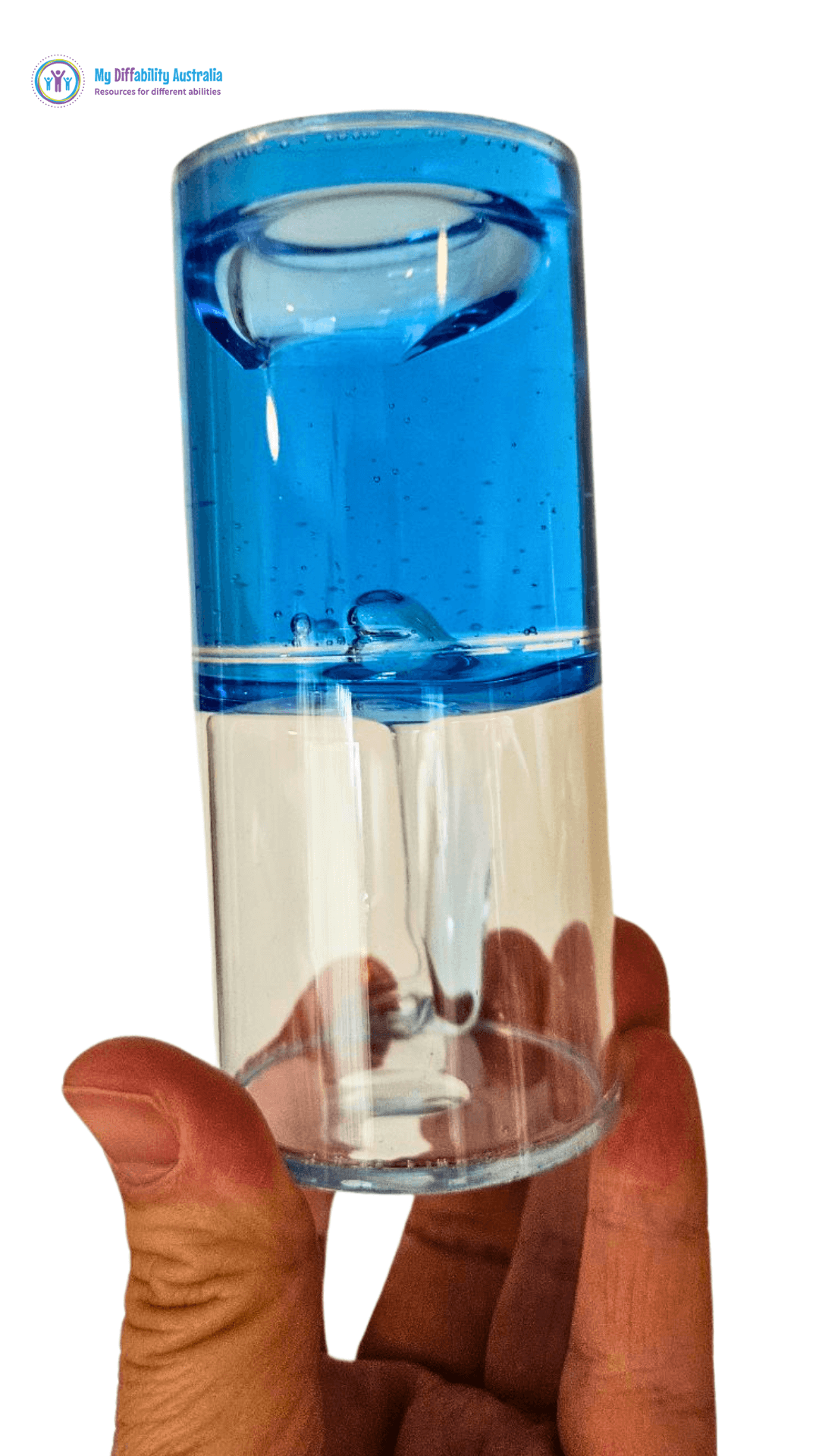 Holding Blue Sensory Ooze Tube