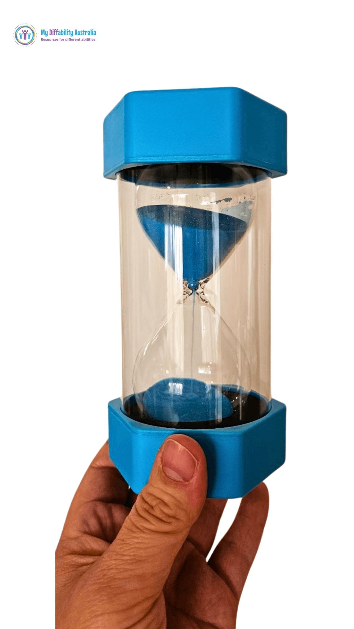 Holding Hourglas Sand Timer Blue