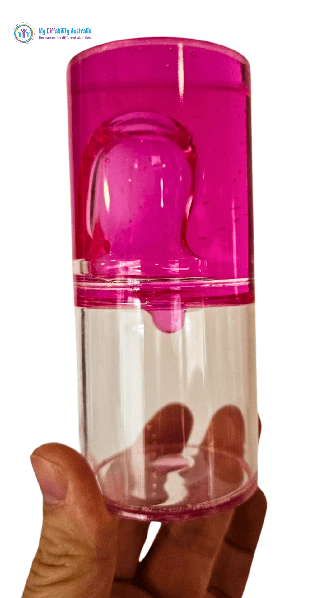 Holding Pink Sensory Ooze Tube