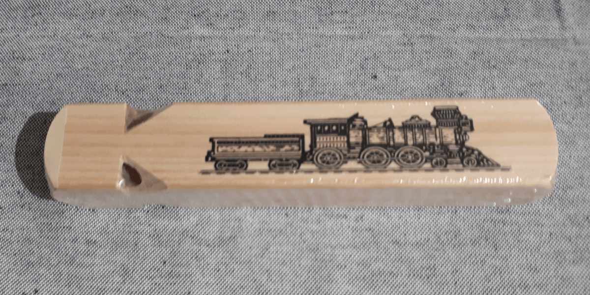 wooden train whistle front view