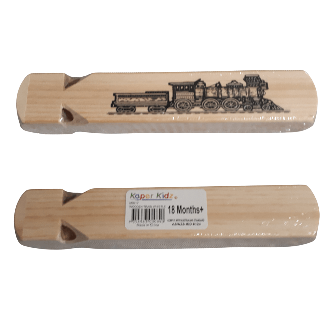 wooden train whistle front and back