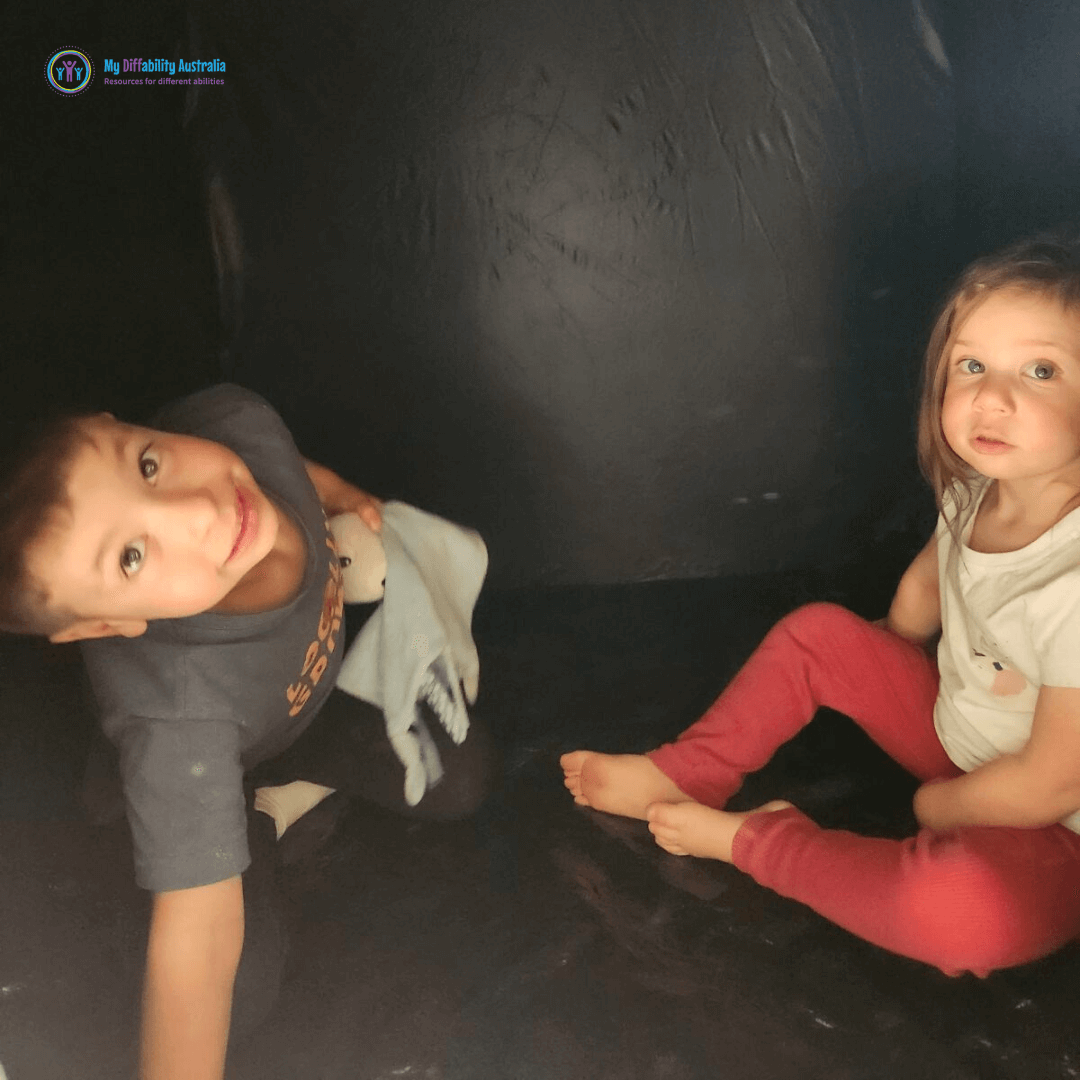 kids entering inside the tent